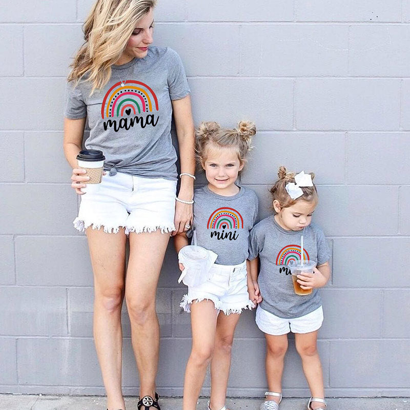 Family Matching Mother and Daughter Short Sleeve Letter Printed T-shirt Casual Tops