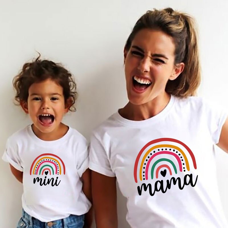 Family Matching Mother and Daughter Short Sleeve Letter Printed T-shirt Casual Tops