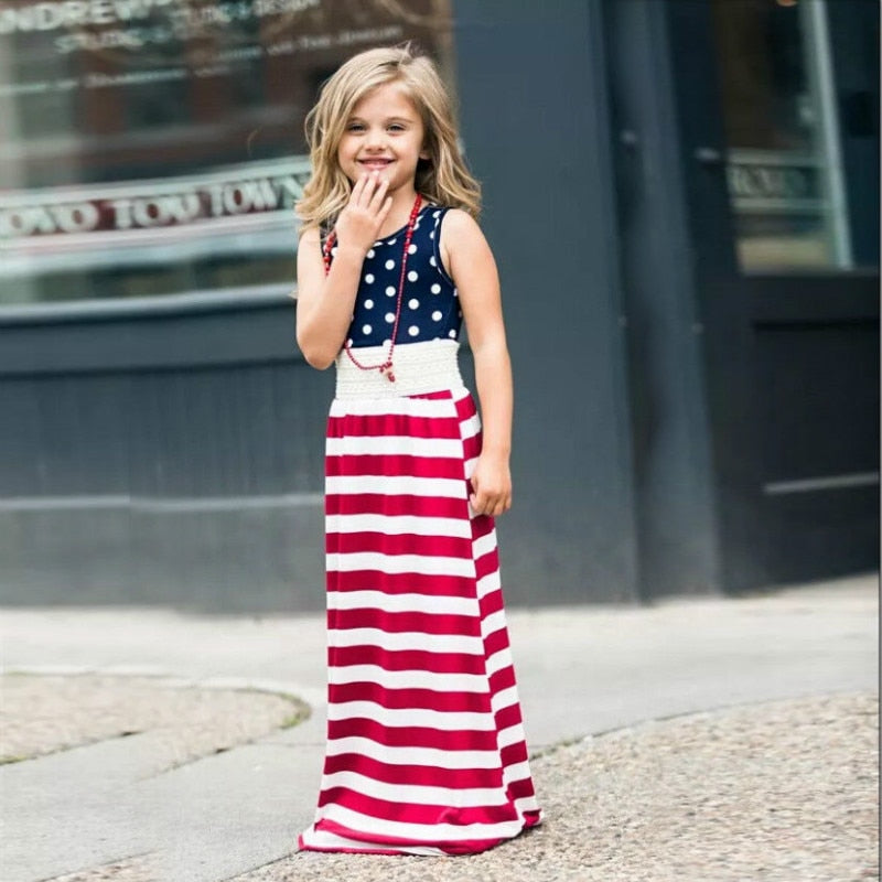 Family Matching Mother and Daughter Stripe Sleeveless Casual Dresses