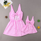 Family Matching Mother Daughter Sleeveless Stripe Beach Dress