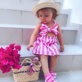 Family Matching Mother Daughter Sleeveless Stripe Beach Dress