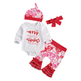 Newborn Baby Girls My First Valentine Day 4pcs Ruffle Bow Tie Outfits Set