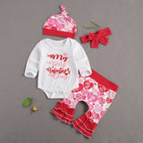 Newborn Baby Girls My First Valentine Day 4pcs Ruffle Bow Tie Outfits Set