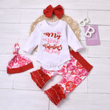 Newborn Baby Girls My First Valentine Day 4pcs Ruffle Bow Tie Outfits Set