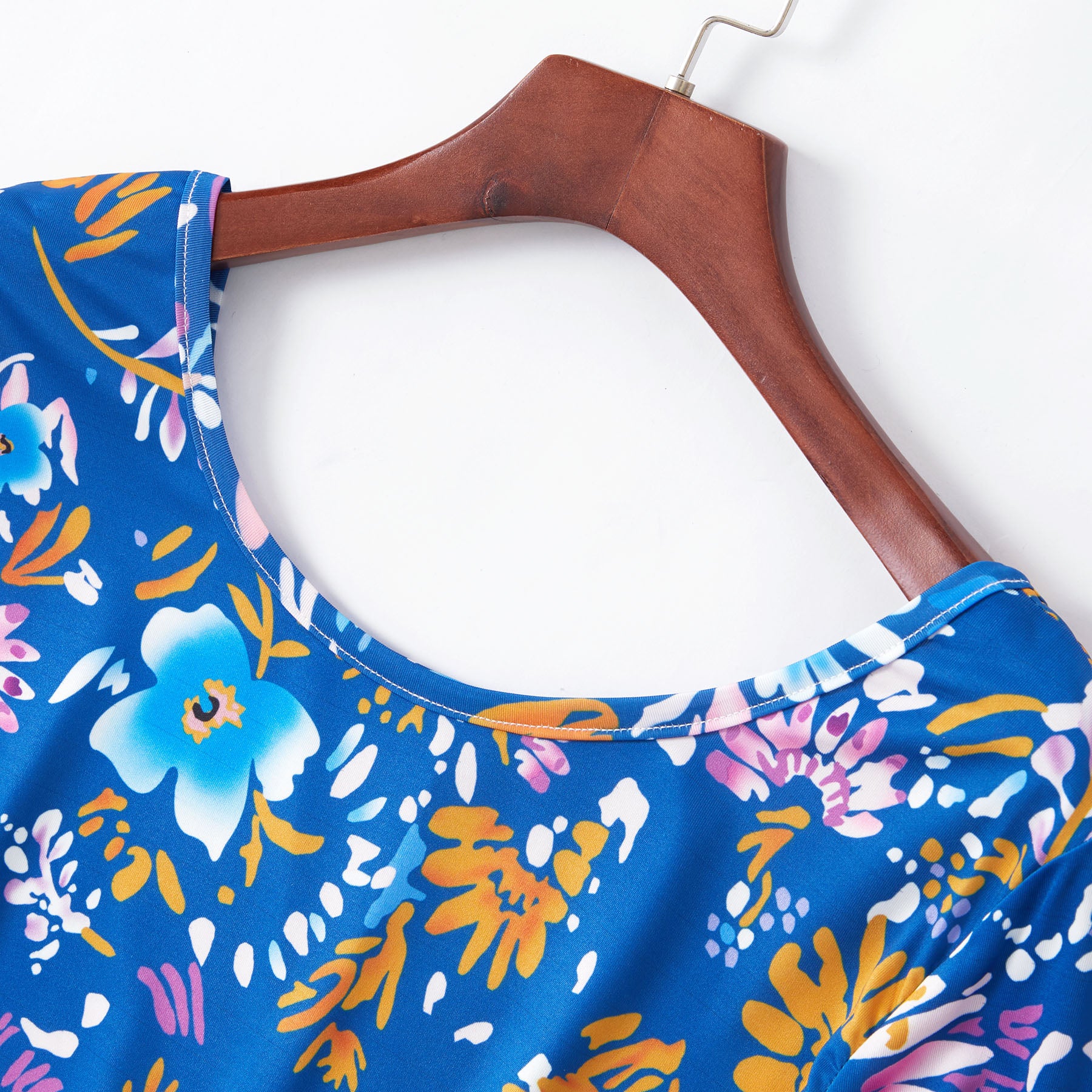Family Matching Mom Daughter Half Sleeve Blue Dress