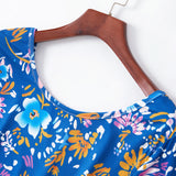 Family Matching Mom Daughter Half Sleeve Blue Dress