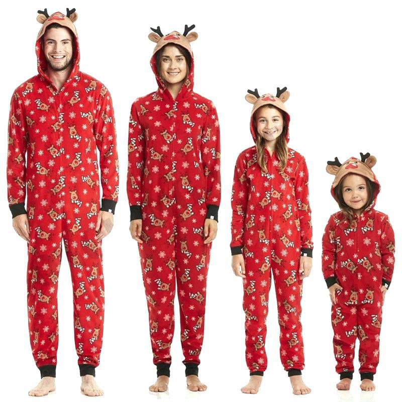 Family MatchingChristmas Pajamas Fashion Cute Hooded Jumpsuit Sleepwear