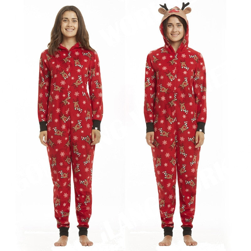 Family MatchingChristmas Pajamas Fashion Cute Hooded Jumpsuit Sleepwear