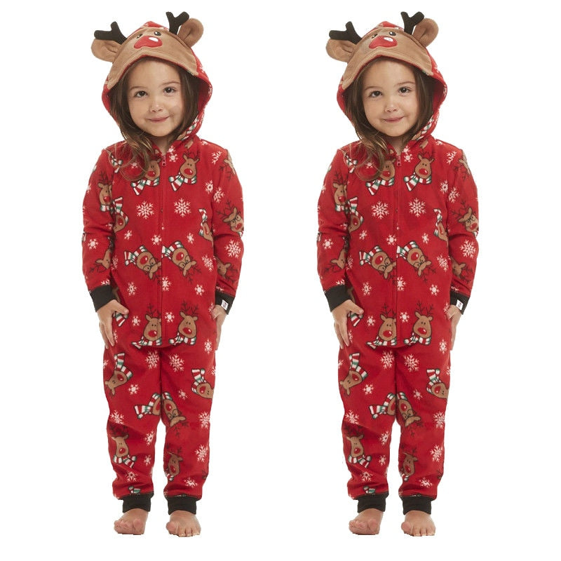 Family MatchingChristmas Pajamas Fashion Cute Hooded Jumpsuit Sleepwear