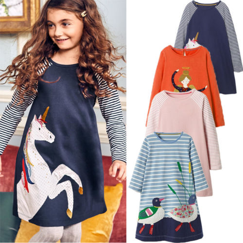 Baby Girl Dress Long Sleeve Shirt Casual Autumn Dresses 1-7Y