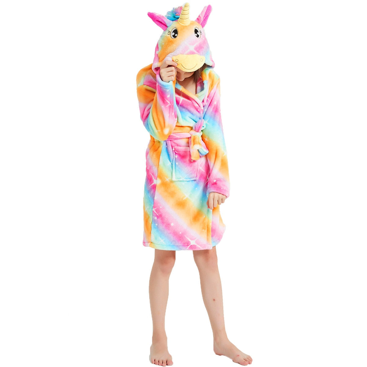 Kids Winter Hooded Bathrobe Unicorn Bath Robe Pajamas 3-12 Years