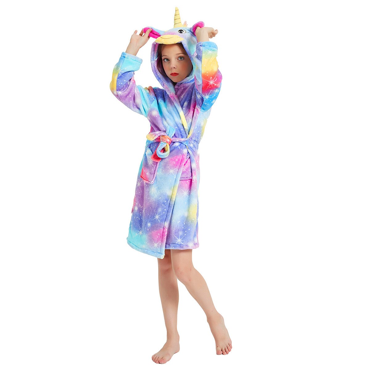 Kids Winter Hooded Bathrobe Unicorn Bath Robe Pajamas 3-12 Years