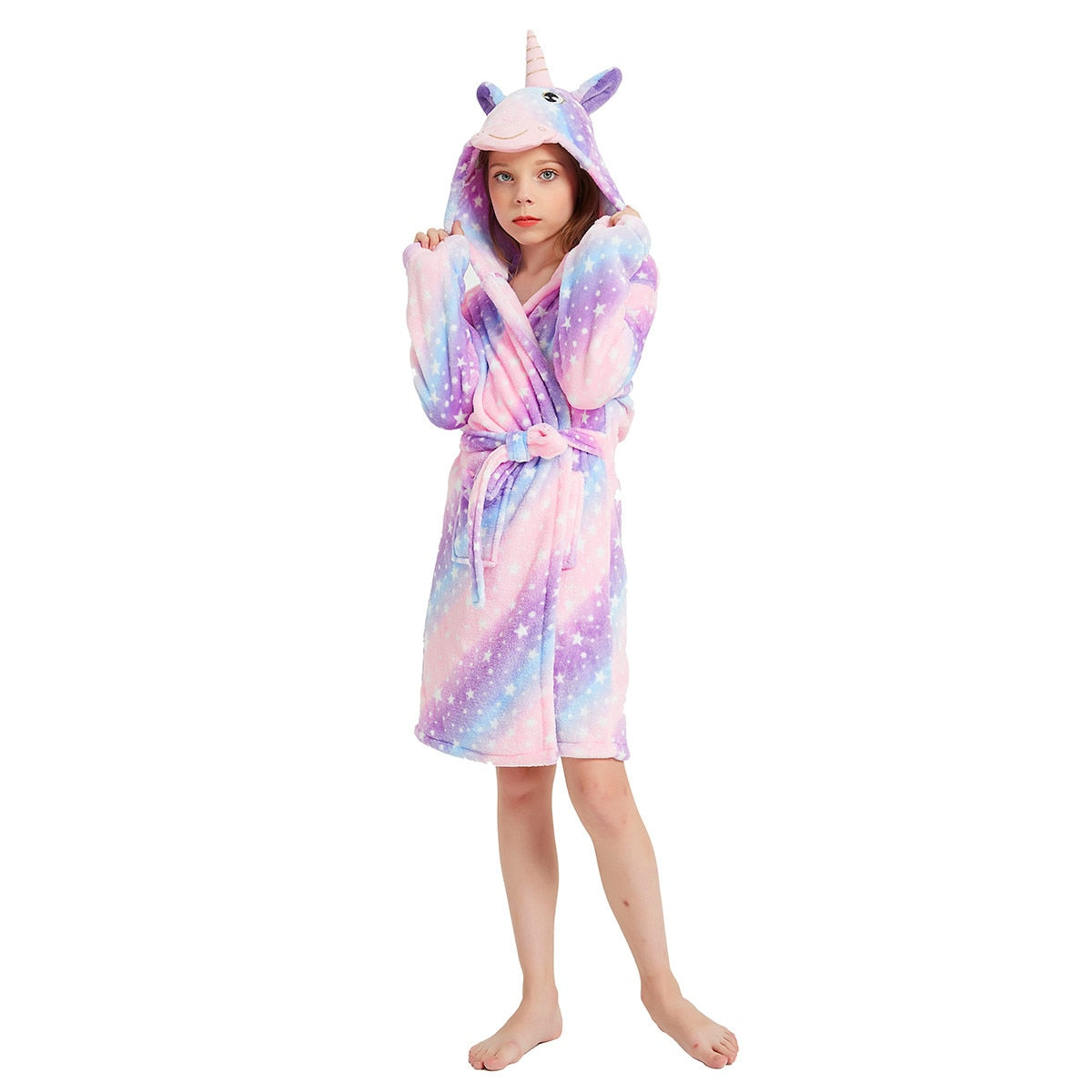 Kids Winter Hooded Bathrobe Unicorn Bath Robe Pajamas 3-12 Years