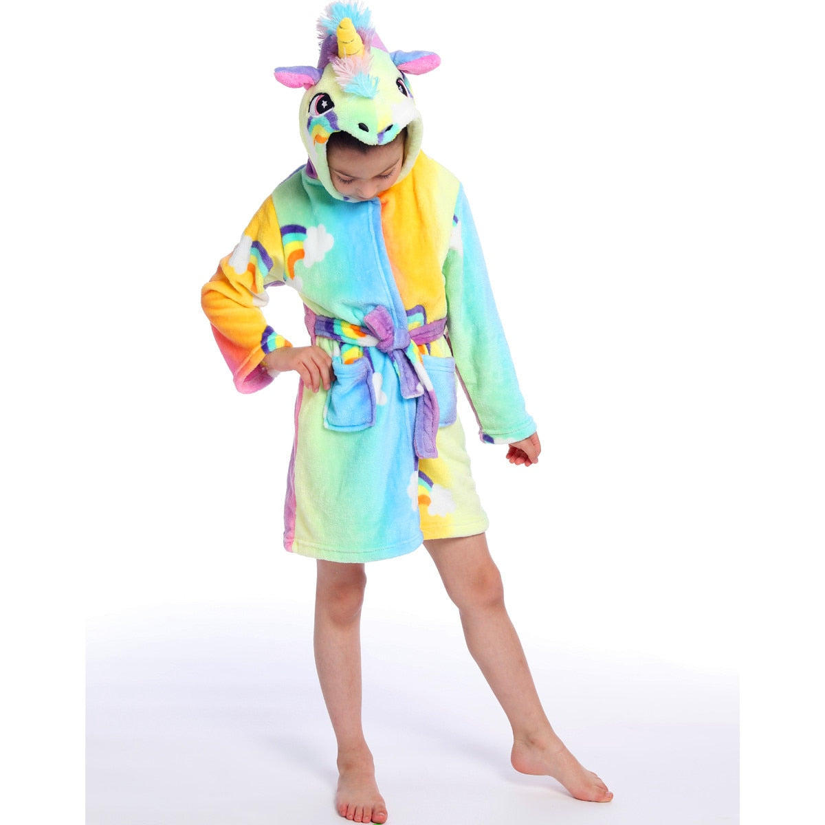 Kids Winter Hooded Bathrobe Unicorn Bath Robe Pajamas 3-12 Years