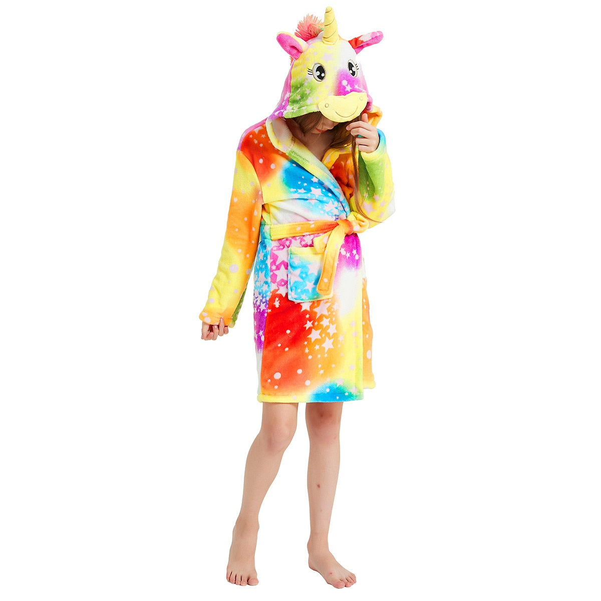 Kids Winter Hooded Bathrobe Unicorn Bath Robe Pajamas 3-12 Years