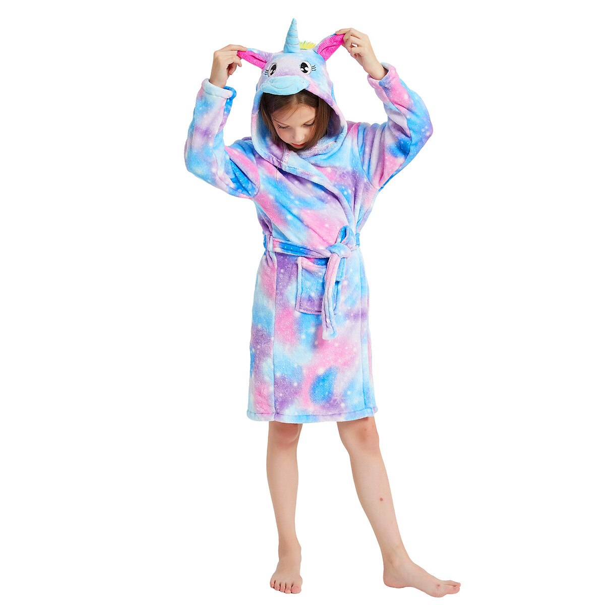 Kids Winter Hooded Bathrobe Unicorn Bath Robe Pajamas 3-12 Years