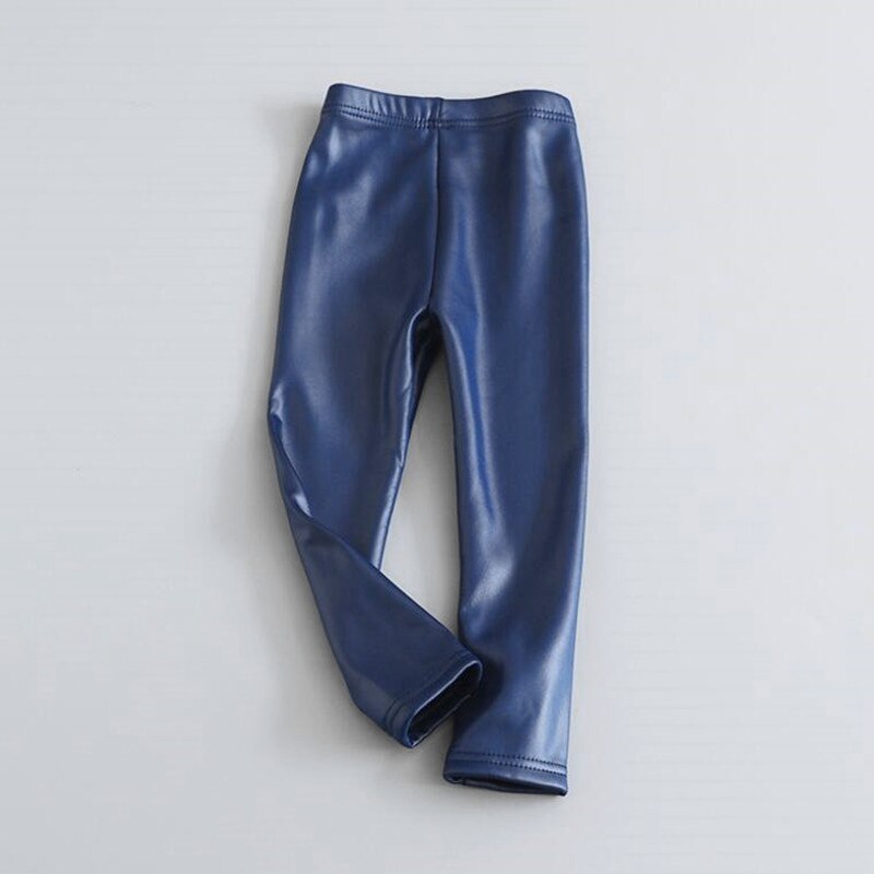 Kid Girl Warm Trousers Leather Legging Slim Pants