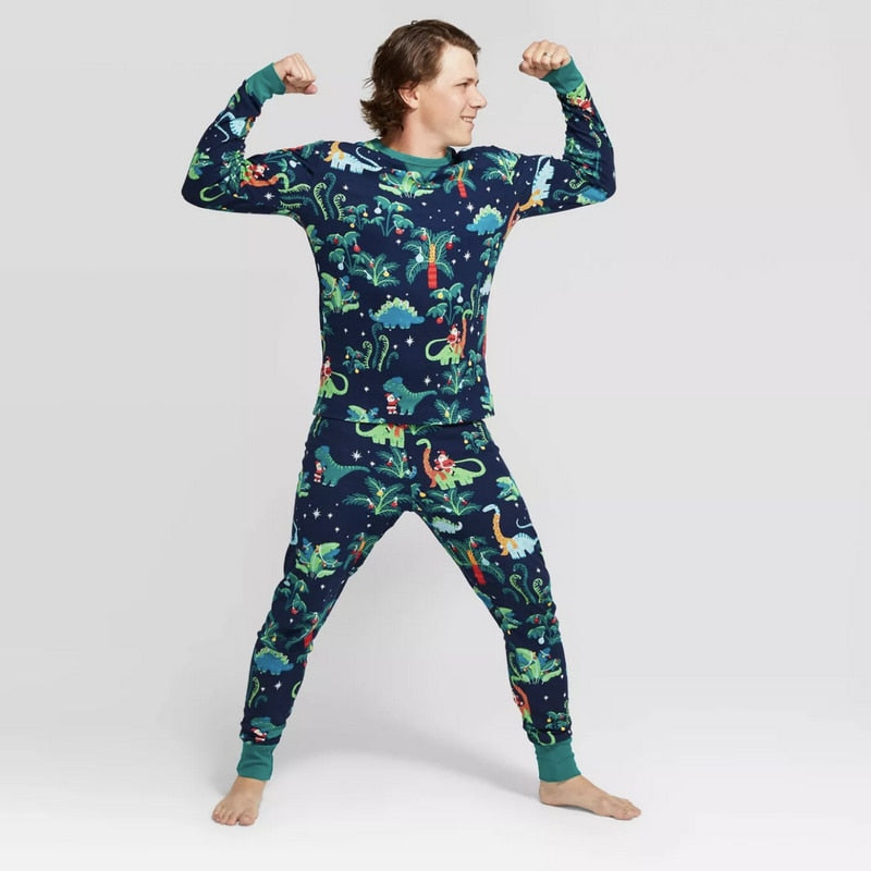 Christmas Dinosaur Long Sleeve Sleepwear Pajamas Family Matching