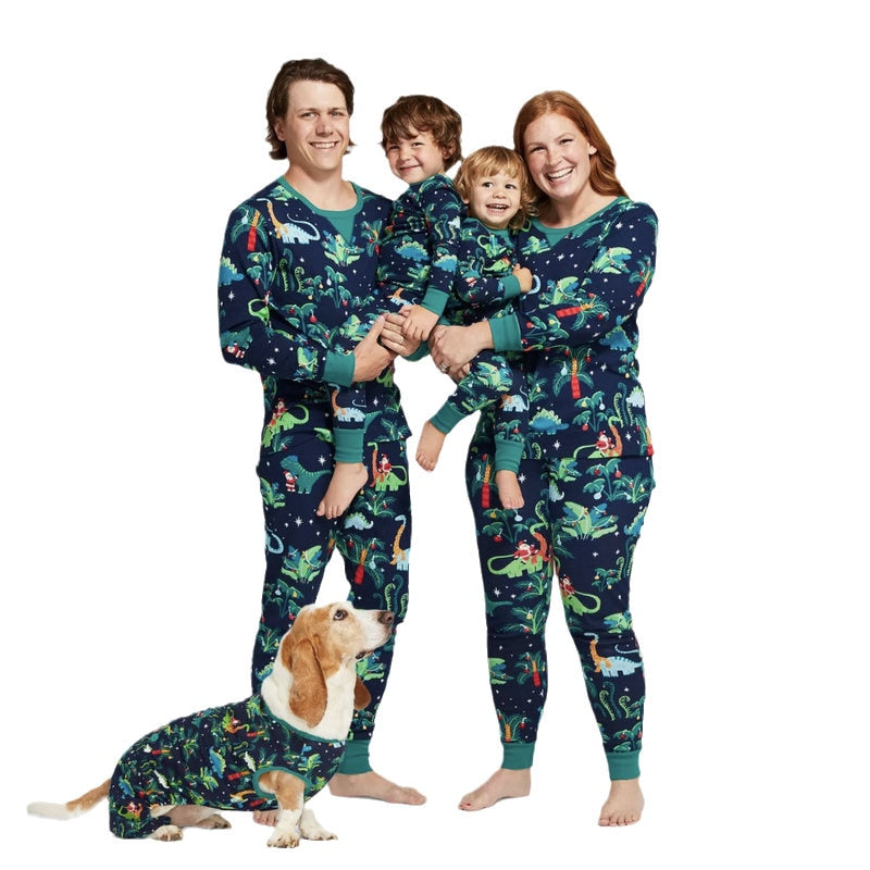 Christmas Dinosaur Long Sleeve Sleepwear Pajamas Family Matching