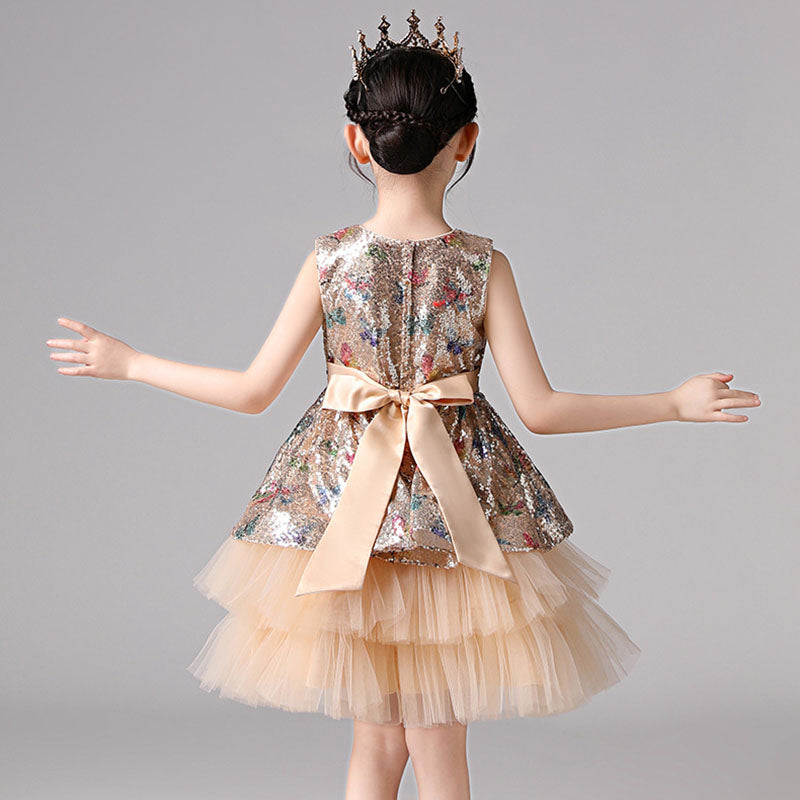 Kid Baby Girl Princess Short Sequin Mesh Party Sleeveless Dresses