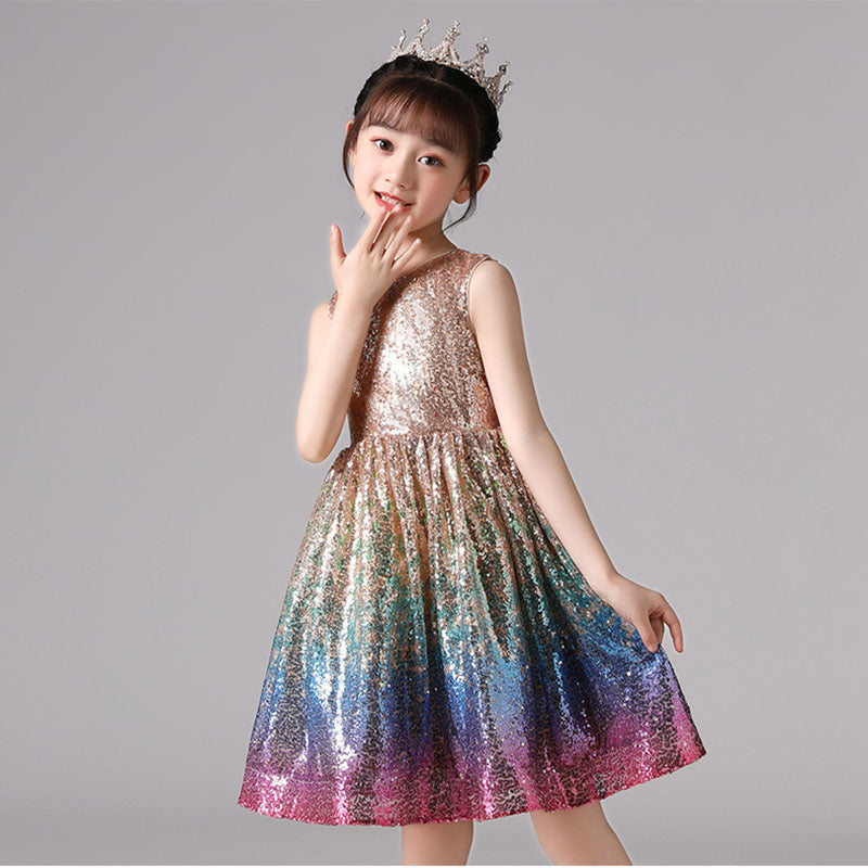 Kid Baby Girl Princess Short Sequin Mesh Party Sleeveless Dresses