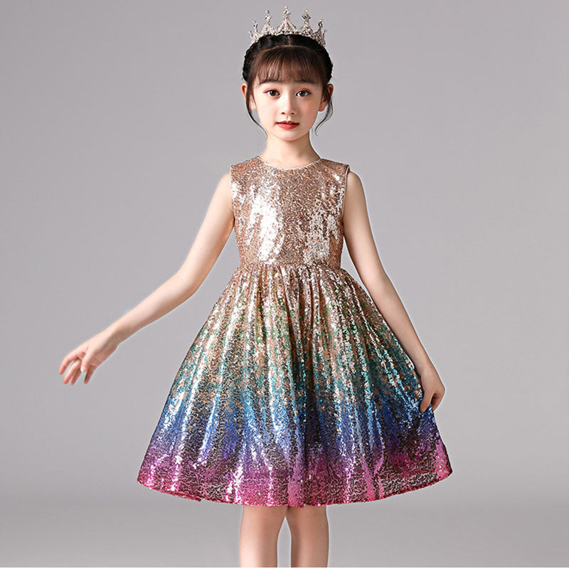 Kid Baby Girl Princess Short Sequin Mesh Party Sleeveless Dresses