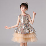 Kid Baby Girl Princess Short Sequin Mesh Party Sleeveless Dresses