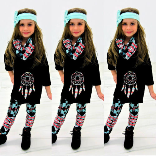 Kids Baby Girl Casual Long Sleeve Outfits 3 Pcs 2-7 Years
