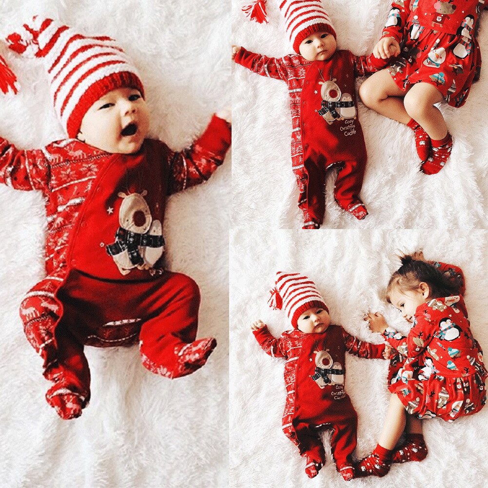 Newborn Baby Red Cotton Romper Christmas Party Clothes