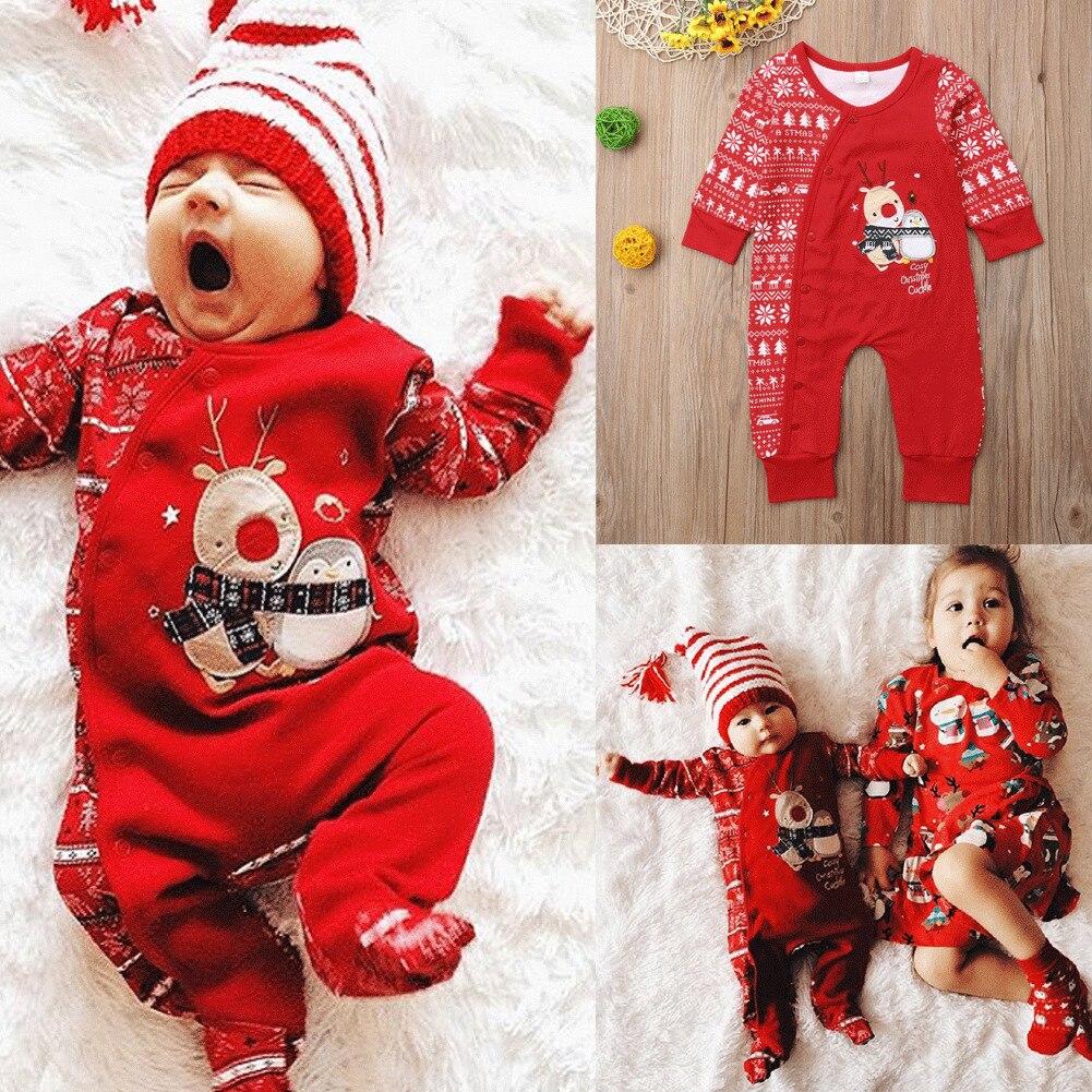 Newborn Baby Red Cotton Romper Christmas Party Clothes
