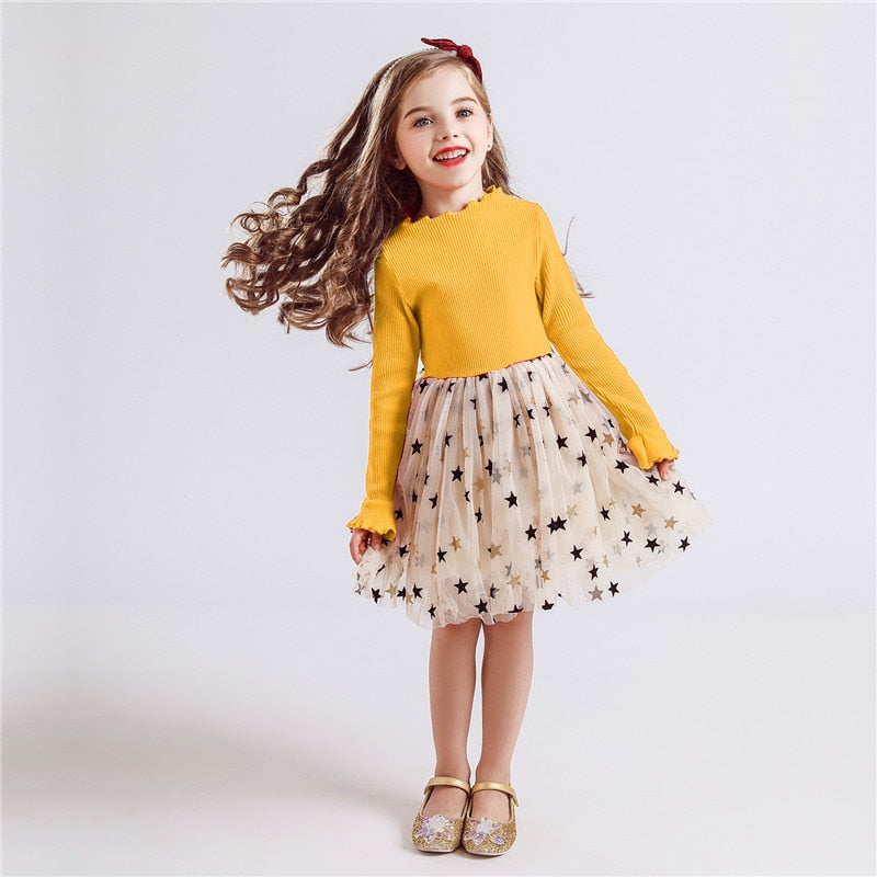 Girls Dresses Holiday Casual Knitted Mesh Tutu Dresses 2-8 Years