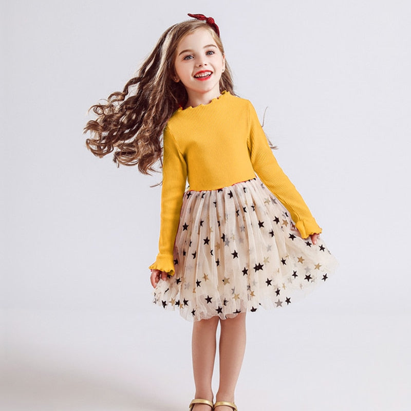 Girls Dresses Holiday Casual Knitted Mesh Tutu Dresses 2-8 Years
