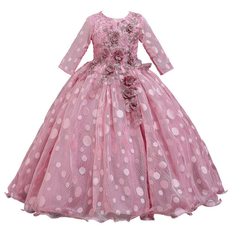 Girls Party Wedding Lace Embroidery Princess Formal Dresses 3-12 Years