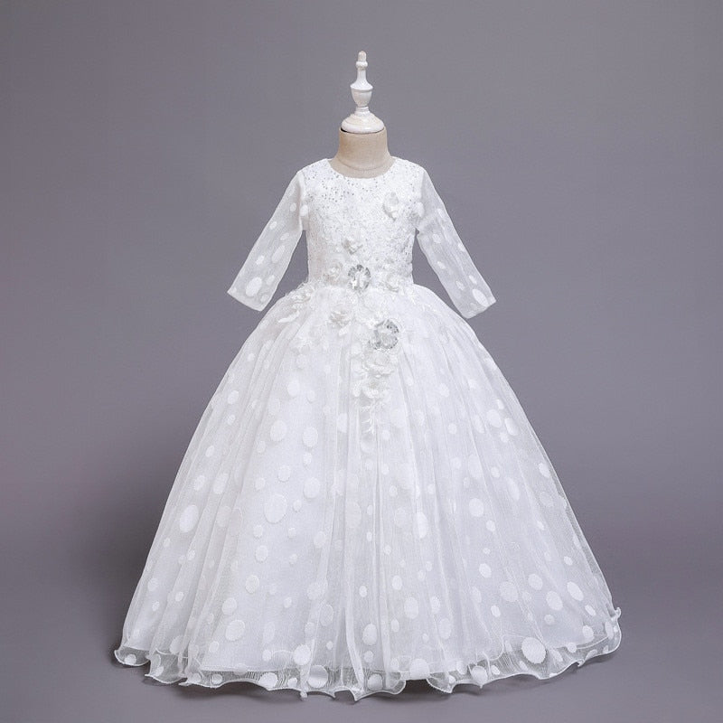 Girls Party Wedding Lace Embroidery Princess Formal Dresses 3-12 Years