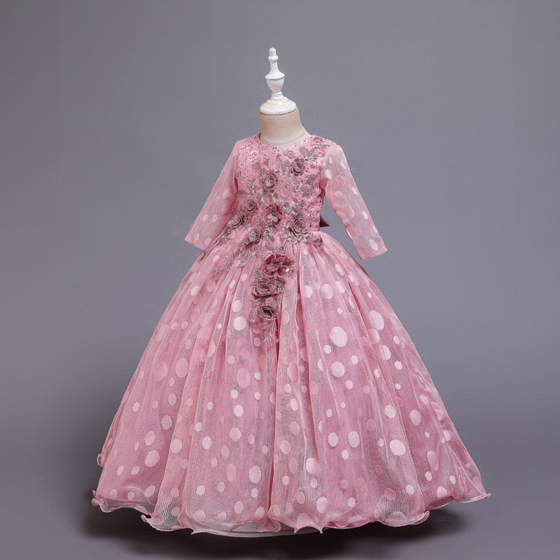 Girls Party Wedding Lace Embroidery Princess Formal Dresses 3-12 Years