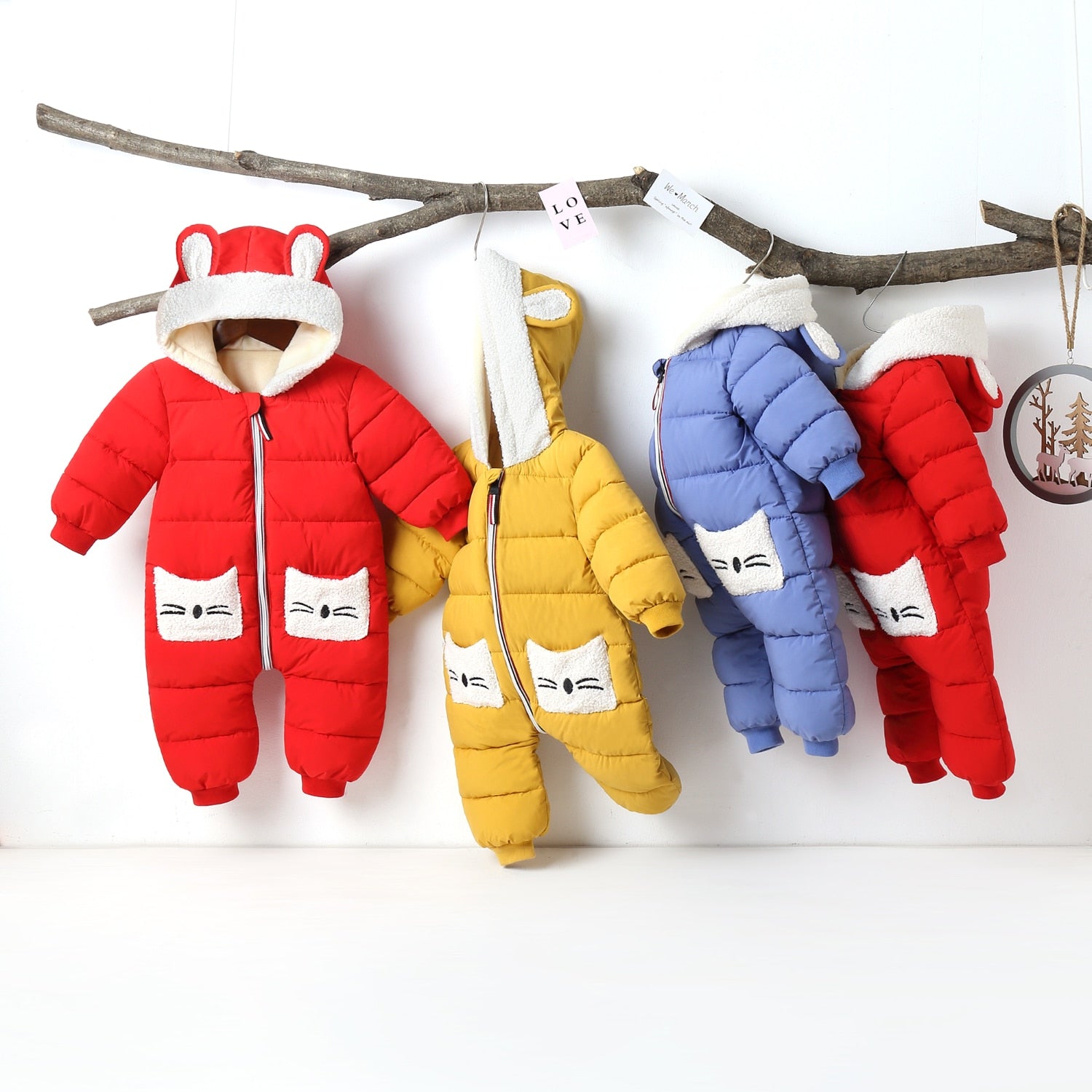 Baby Winter Hooded Rompers Thick Warm Jumpsuit Overalls