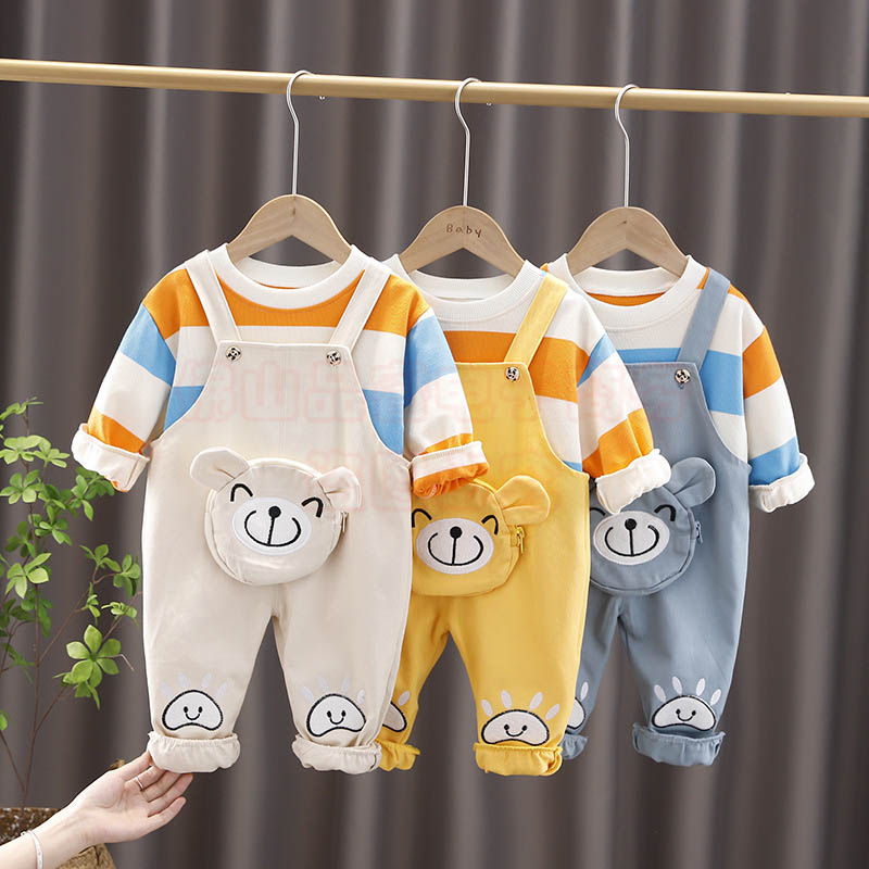 Kid Baby Boys Girls Cute Cartoon Long-sleeved Bib 2 Pcs Sets