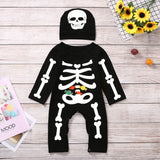 Baby Boys Halloween Bone Print Romper Jumpsuit 3 Pcs Set Outfits