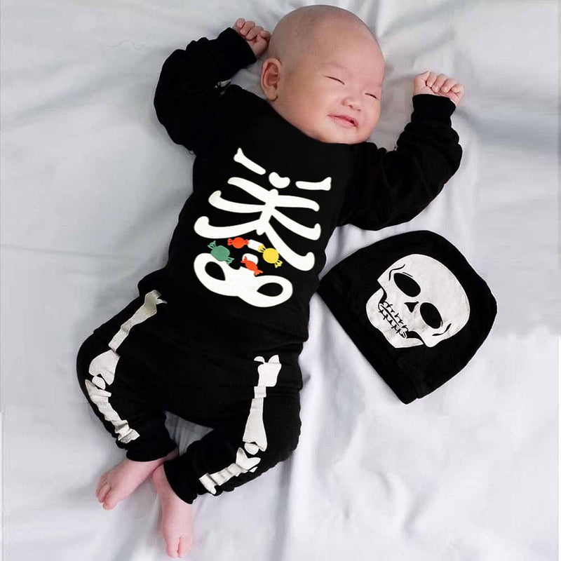 Baby Boys Halloween Bone Print Romper Jumpsuit 3 Pcs Set Outfits