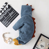 Baby Girls Cartoon Romper Dinosaur Jumpsuit Thickening Warm Coral Fleece Robe