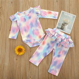 Baby Girls Clothes Set Autumn Long Sleeve Tie Dye Color Romper Outfits 0-18M
