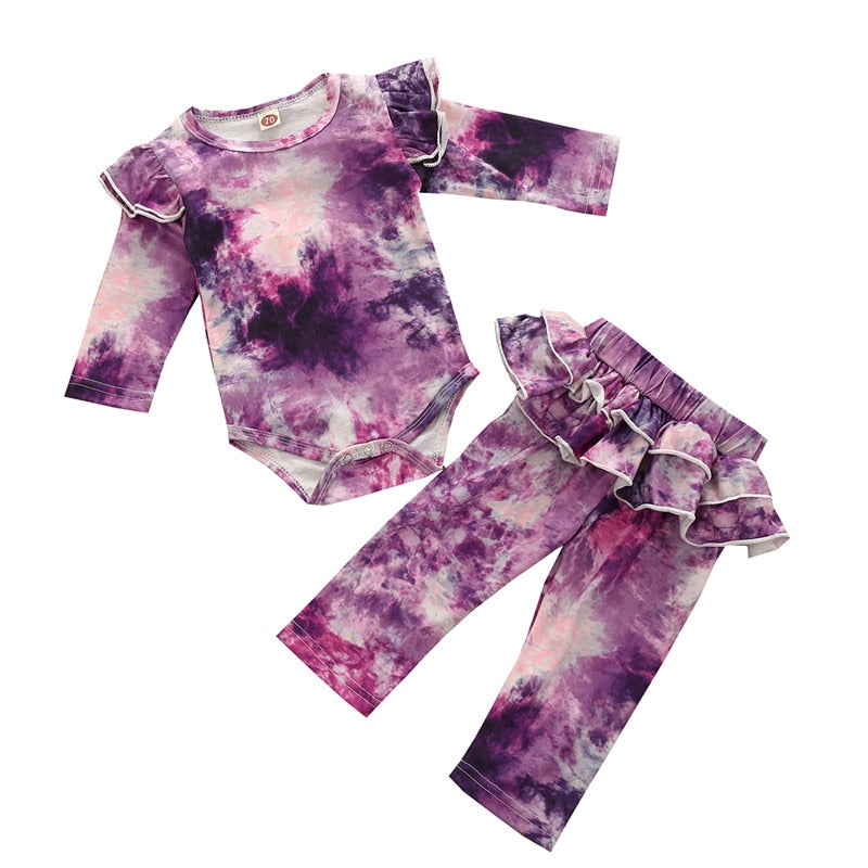 Baby Girls Clothes Set Autumn Long Sleeve Tie Dye Color Romper Outfits 0-18M