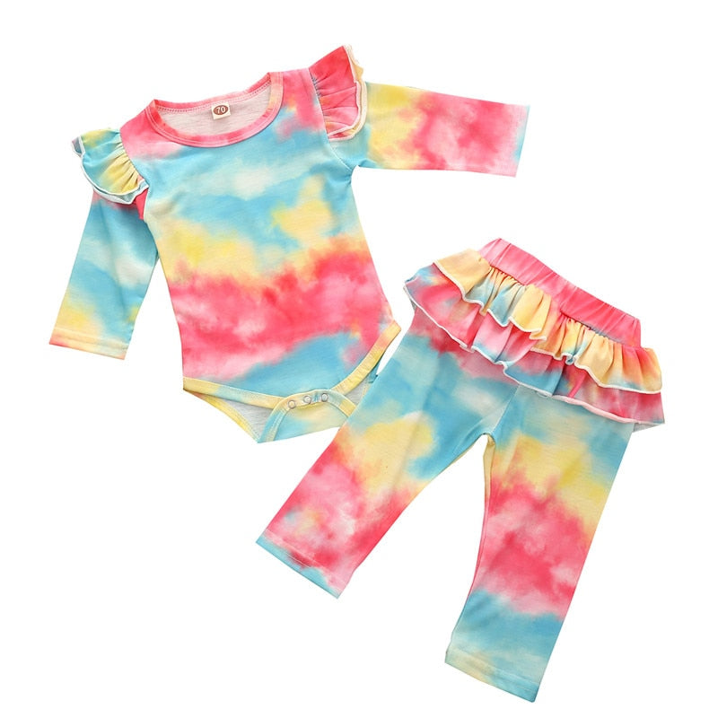 Baby Girls Clothes Set Autumn Long Sleeve Tie Dye Color Romper Outfits 0-18M