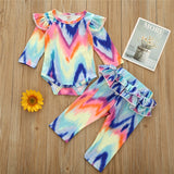 Baby Girls Clothes Set Autumn Long Sleeve Tie Dye Color Romper Outfits 0-18M