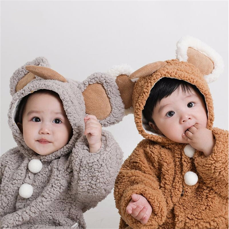 Baby Girls Warm Thicken Romper Cartoon Jumpsuit