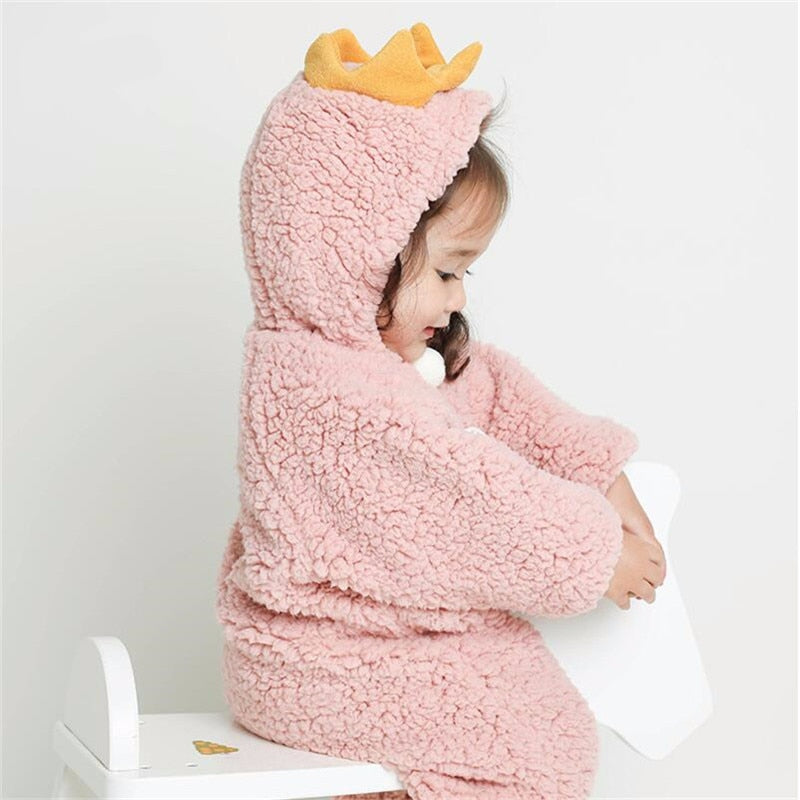 Baby Girls Warm Thicken Romper Cartoon Jumpsuit