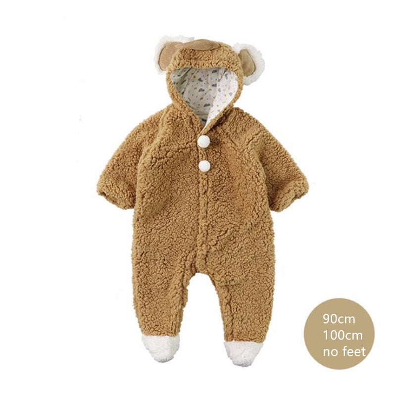 Baby Girls Warm Thicken Romper Cartoon Jumpsuit