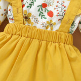 Baby Girls Long Sleeve Floral Print Tops Ruffle Suspender 2 Pcs Outfits