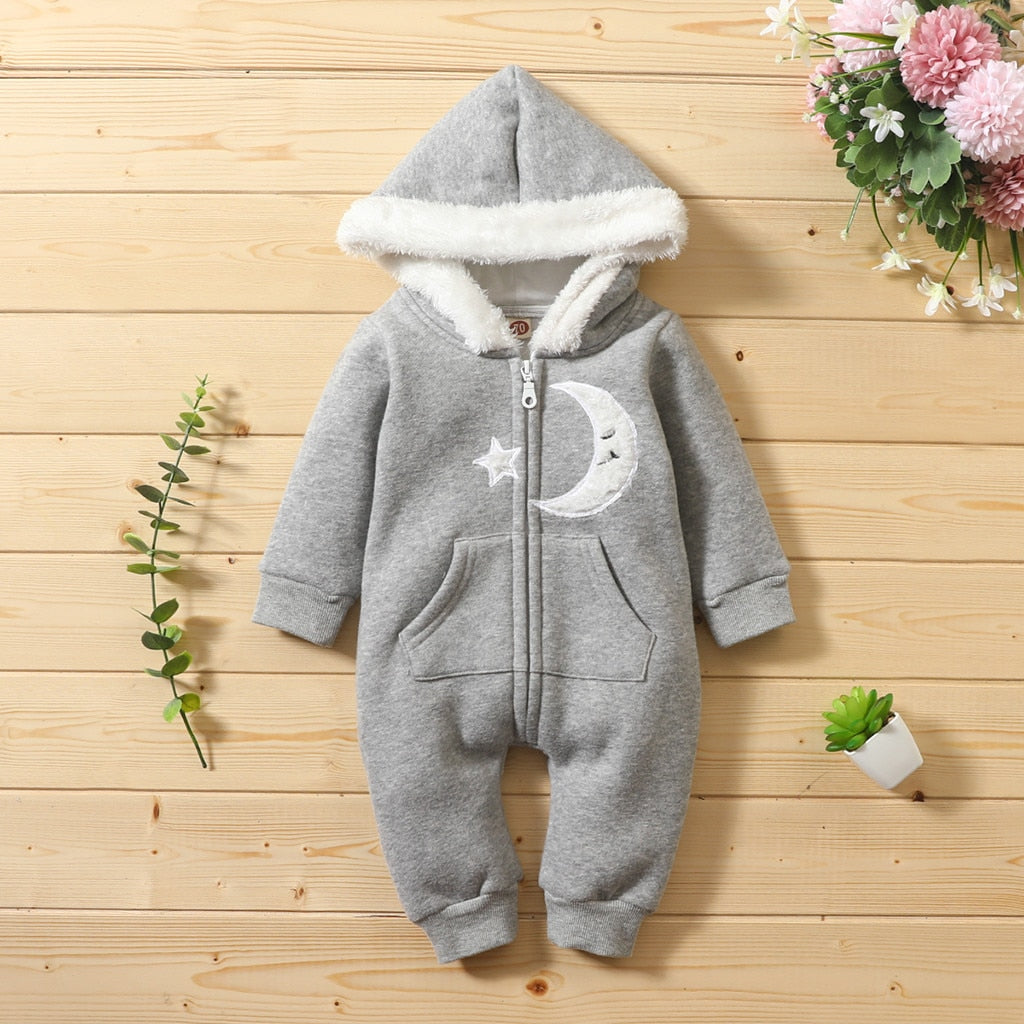 Baby Girls Winter Warm Jumpsuit Thick Romper Outfits Soft Zipper Pockets