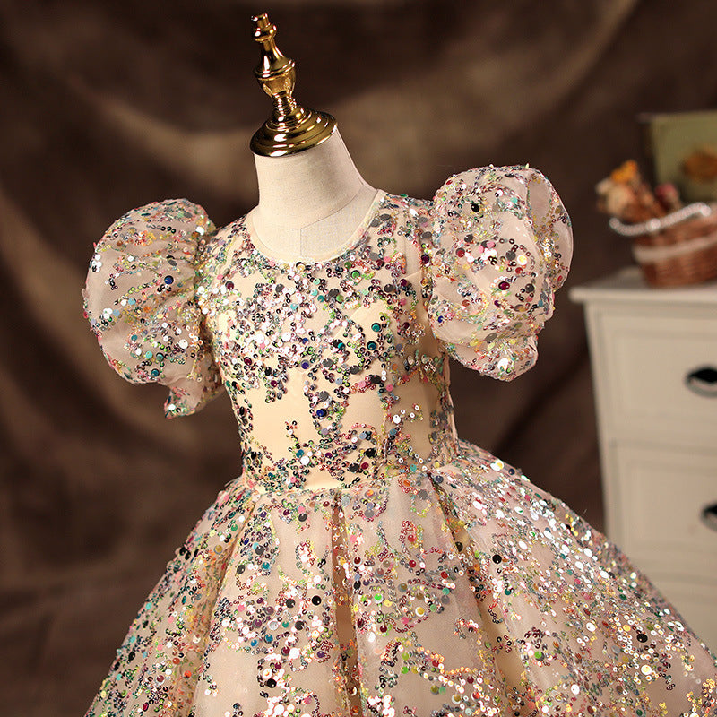 Kid Baby Girls Puffy Gauze Princess Flower Wedding Piano Performance Dress